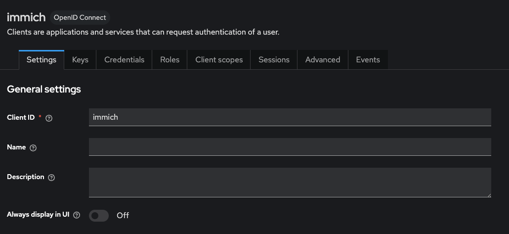 Keycloak Client general Settings